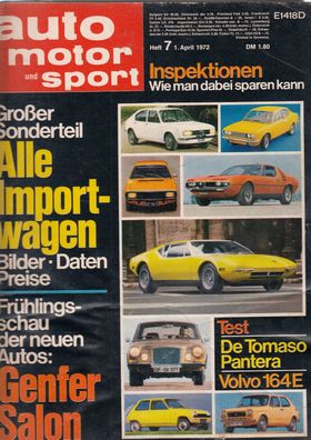 auto motor und sport 7/ 1972, Volvo, De Tomaso, Cobra, Formel 1, Rallye