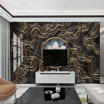Fototapete Marmor Schwarz Gold 3D Luxus Wandbild Wohnzimmer Modern XXL 10935