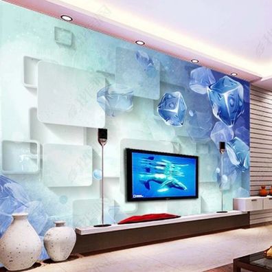 Fototapete 3D Eiswürfel Blau Wohnzimmer Wandbild Modern Luxus XXL 10936