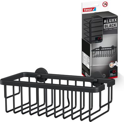 tesa ALUXX BLACK Duschablage zur Wandmontage ohne Bohren, schwarz matt - einstöckig u
