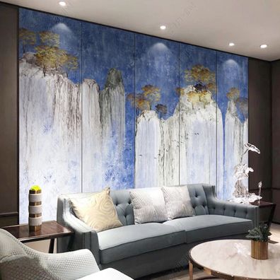 Fototapete Berge Blau Gold Landschaft Wohnzimmer Esszimmer Wandbild XXL 10940