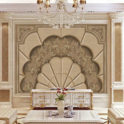 Fototapete Barock Ornament Beige Gold Vintage Wandbild Luxus Wohnzimmer 10942