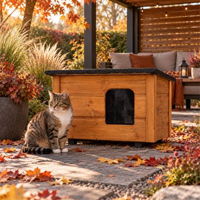 Katzenhaus XL Katzenhütte Katzenhöhle Outdoor draußen winterfest isoliert Holz 8577