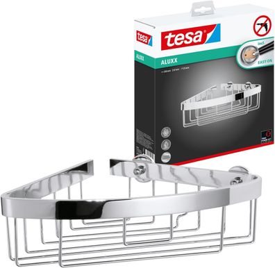 tesa ALUXX Eck-Duschablage, Aluminium, verchromt, garantiert rostfrei, inkl. Klebelös