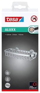 tesa ALUXX Duschkorb Gr. S (NICHT BOHREN, Aluminium, verchromt, rostfrei, inkl. Klebe