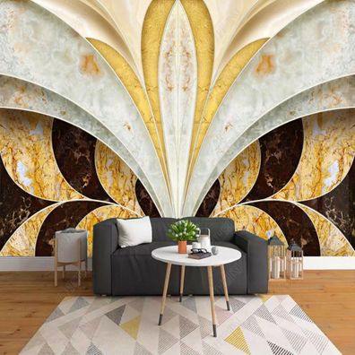 Fototapete 3D Marmor Gold Weiß Art Deco Luxus Wohnzimmer Wandbild XXL 10946