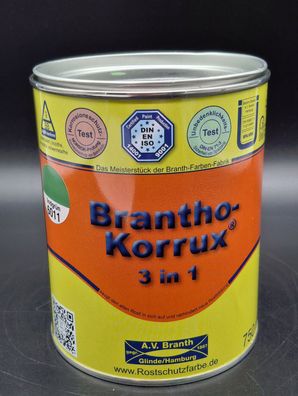750ml Brantho Korrux 3in1 Lindgrün RAL 6011 Rostschutz & Metallschutz Farbe