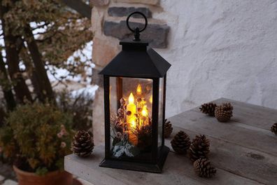 Outdoor Laterne mit 3 flackernden LED Kerzen und Timer Batteriebetrieb Lampe Kerzen