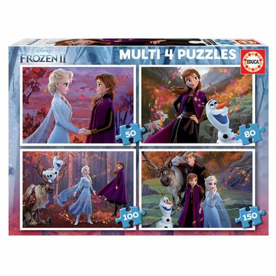 Educa 18640, Die Eiskönigin 2, 4in1 Puzzleset mit 50/80/100/150 Teilen ab 5 Jahren