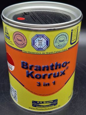 750ml Brantho Korrux 3in1Karminrot RAL 3002 Rostschutz & Metallschutz Farbe