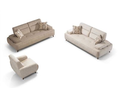 Beiges dreiteiliges Sofa-Set mit zwei Sofas und Sessel (BD)