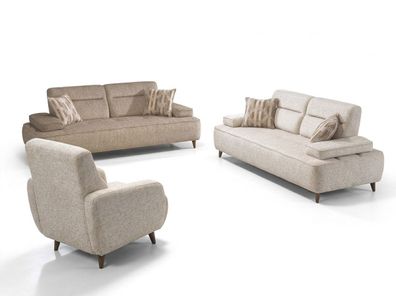 Beiges dreiteiliges Sofa-Set mit zwei Sofas und Sessel (BD)