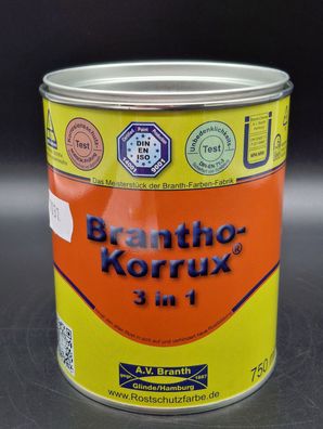 750ml Brantho Korrux 3in1 Blaugrau RAL 7031 Rostschutz & Metallschutz Farbe