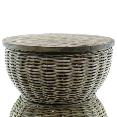 VAN DER LEEDEN Couchtisch Teak/Rattan Grau Ø 65 Höhe 32 cm