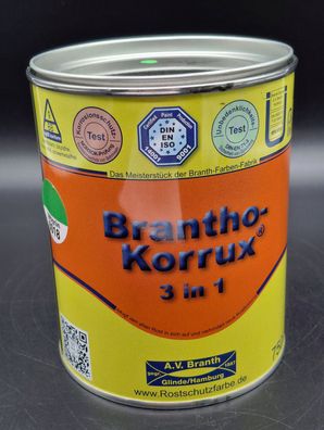 750ml Brantho Korrux 3in1 Gelbgrün RAL 6018 Rostschutz & Metallschutz Farbe