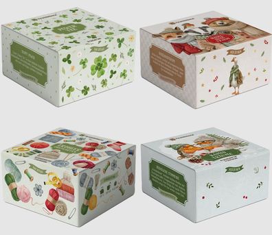 1 Tee Genuss-Box, Kleeblätter, Maschenglück, Rotkehlchen, Bär Geschenk stricken Tiere