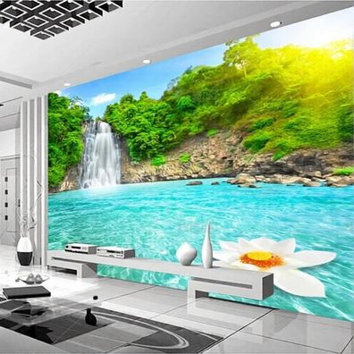 Fototapete Wasserfall See Türkis Natur Landschaft Wohnzimmer Wandbild Modern 10951