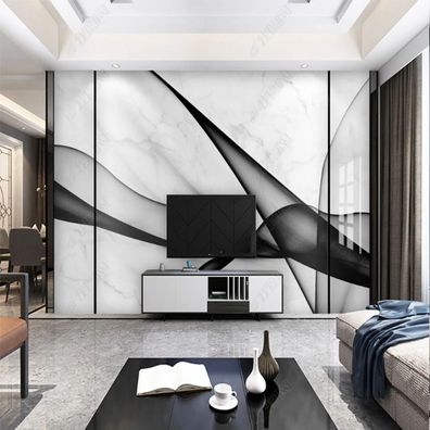 Fototapete 3D Marmor Schwarz Weiß Abstrakt Modern Wohnzimmer Wandbild XXL 10953