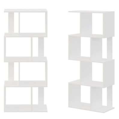 Weißes, beidseitig nutzbares Stufenregal im Loft-Stil für Bücher und Ordner