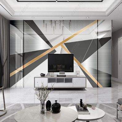 Fototapete 3D Geometrisch Schwarz Weiß Gold - Moderne Luxus Wandtapete 10956