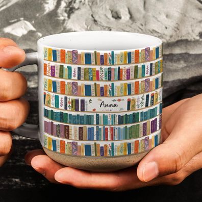 Bücherregal Tasse Personalisiert mit Namen Buchliebhaber Weihnachtsgeschenk Leseratte