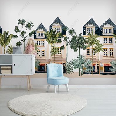 Fototapete Stadtvilla & Palmen - Elegante Häuserkulisse mit exotischen 10960