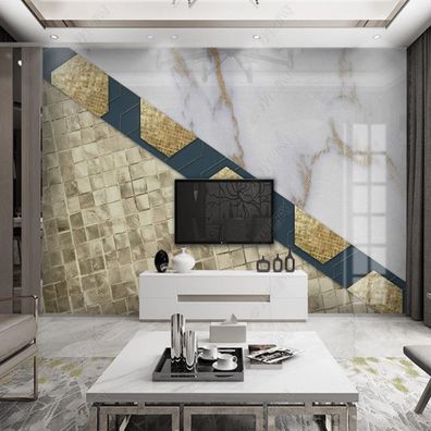 Fototapete Marmoroptik Blau & Gold - Luxuriöses Geometrisches Design 10963