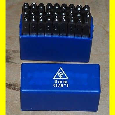 Schlagbuchstaben neu - 3 mm - komplett + & - in Schachtel