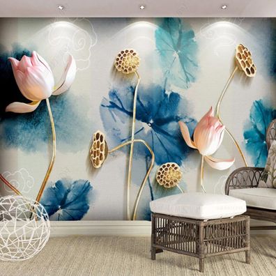 Fototapete Lotusblumen & Seerosen - Elegante asiatische Aquarell-Kunst 10973