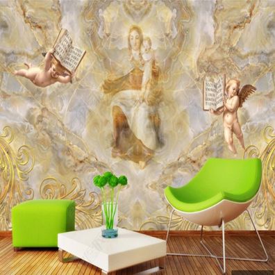 Fototapete Madonna & Engel - Barocke Kunstoptik in Gold Creme & Marmor 10982
