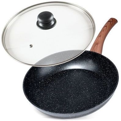 Granit-Bratpfanne mit Glasdeckel BLACK&WOOD 28 cm