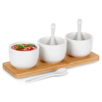 Snackschalen mit Löffeln, Keramik, weiß, 90 ml, 7 Stück