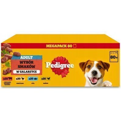 Pedigree Nassfutter für Hunde, Gemüse in Gelee, 4 Geschmacksrichtungen, 80 x 100 g