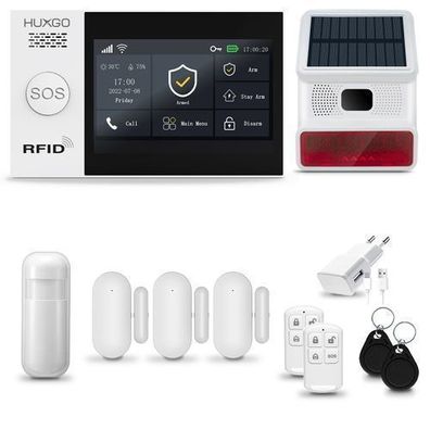 Funk Alarmanlage Set WiFi + GSM 4G LTE mit Sirene, 3x Tür- Fenstersensor HXA007