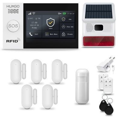 Funk Alarmanlage Set WiFi + GSM 4G LTE mit Sirene, 5x Tür- Fenstersensor HXA007
