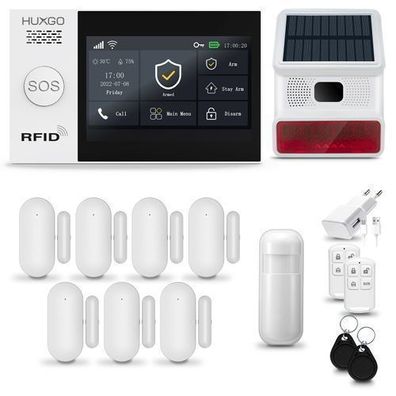 Funk Alarmanlage Set WiFi + GSM 4G LTE mit Sirene, 7x Tür- Fenstersensor HXA007