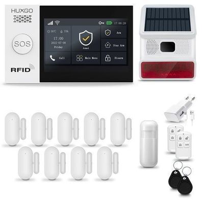 Funk Alarmanlage Set WiFi + GSM 4G LTE mit Sirene, 9x Tür- Fenstersensor HXA007
