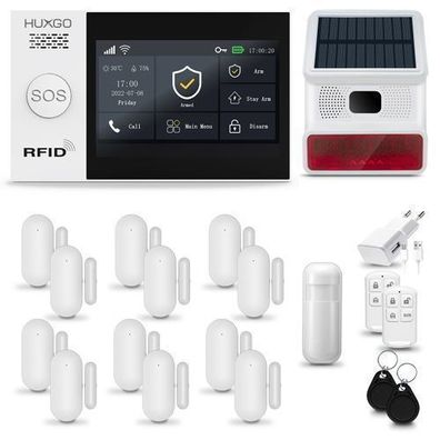 Funk Alarmanlage Set WiFi + GSM 4G LTE mit Sirene, 12x Tür- Fenstersensor HXA007