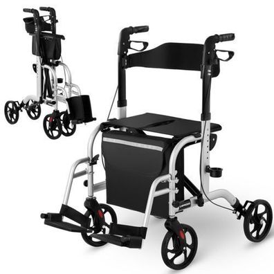 2-in-1-Rehabilitationsrollator mit Kinderwagenfunktion, zusammenklappbar, mit Tasche,