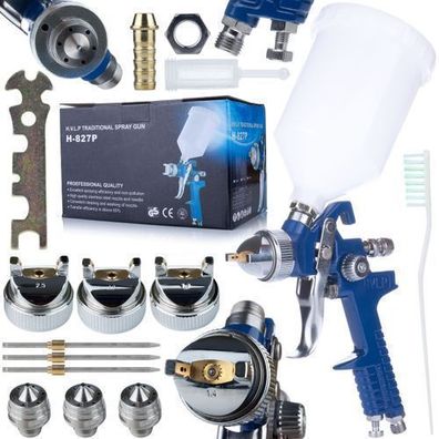 Rosfix HVLP Lackierpistole Set – 4 Düsen 1,4–2,5 mm | 600 ml, 1/4" Anschluss