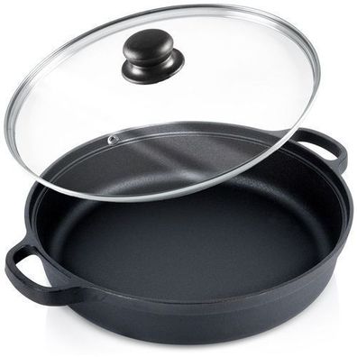 Tiefe gusseiserne Bratpfanne mit Glasdeckel, CAST LINE 30 cm, 3,5 l