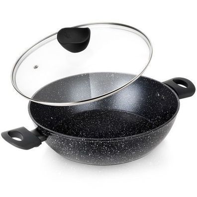 Tiefe Granit-Bratpfanne mit Glasdeckel BLACK LINE 28 cm, 3,5 l