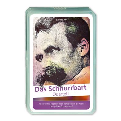 Schnurrbart Quartett | 32 Schnurrbärte im Duell | Lustiges Kartenspiel