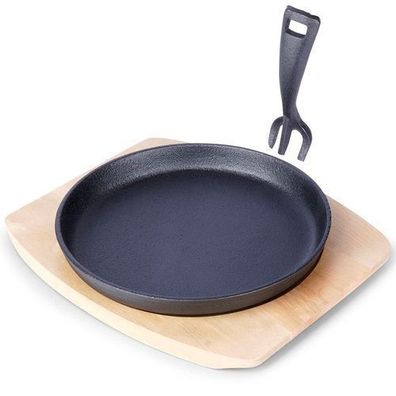 Servierpfanne aus Gusseisen mit Brett LITINA 22 cm 2 Stück