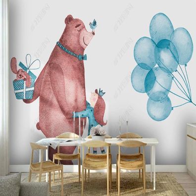 Fototapete Bär mit Luftballons & Geschenk - Süßes Kinderzimmer-Design 10985