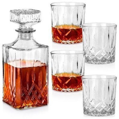 Dekanter und Whiskygläser, Glas 900 ml + 4 x 300 ml, 5 Stück
