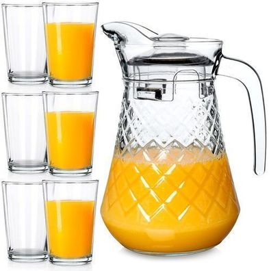 Glaskrug mit Deckel 1,4 l + 6 Gläser 200 ml