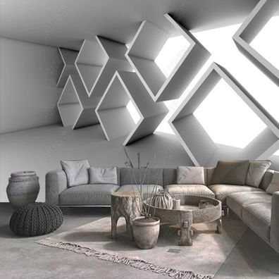 Fototapete XXL 3D Geometrisch - Moderne Würfel & Rauten in Grau und Weiß 11143