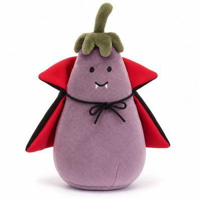 Jellycat Vivacious Aubergine Vampire lila Pluesch-Aubergine mit Vampirumhang