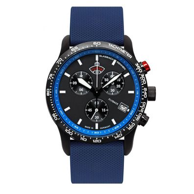 Ruhla 4990-3 Herrenuhr Quarz Flyback-Chronograph mit Silikonarmband Blau